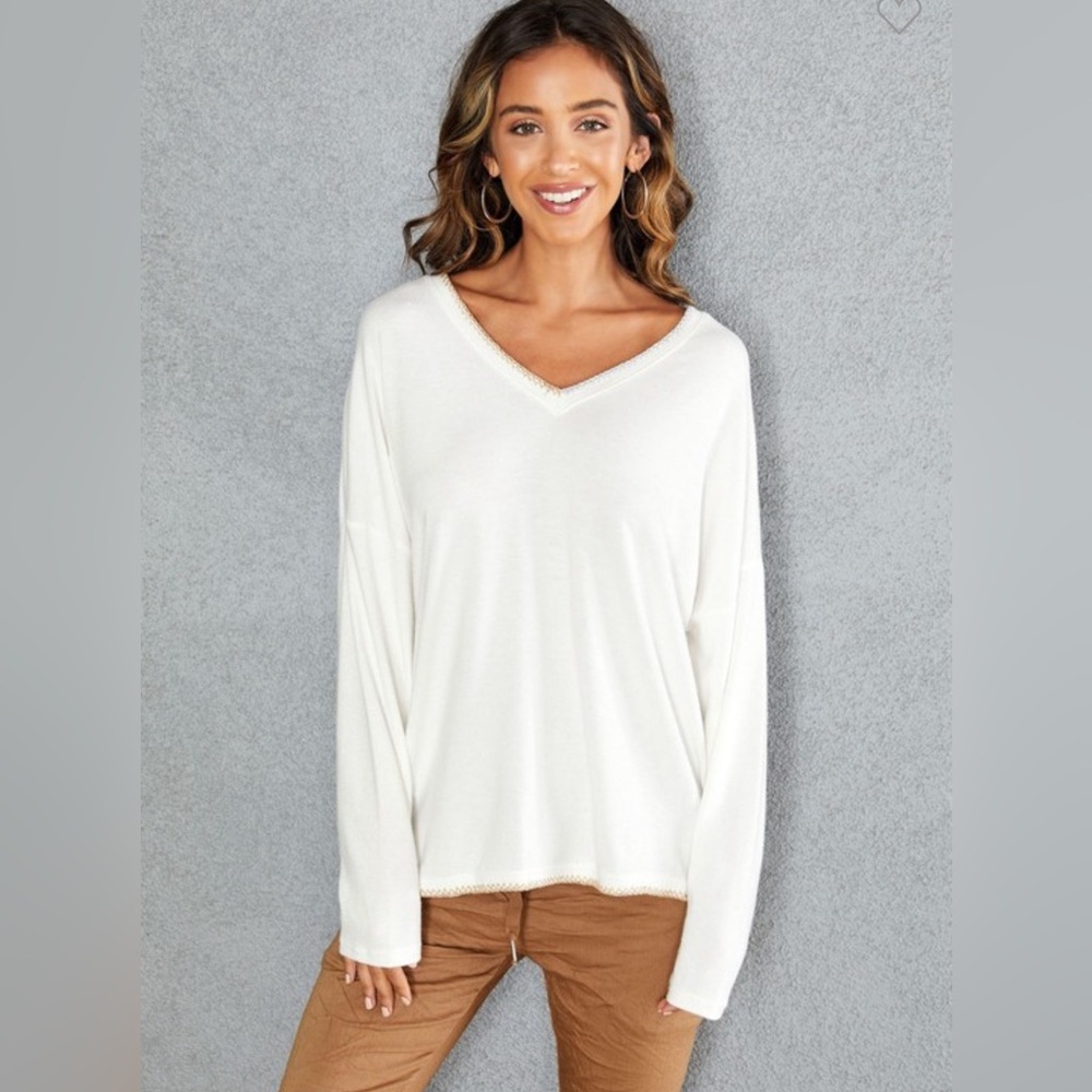 Italian White V-Neck Knit Sweater